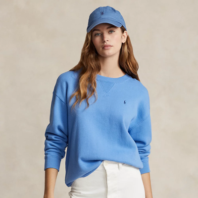 Shop Ralph Lauren Fleece Crewneck Sweatshirt In Summer Blue