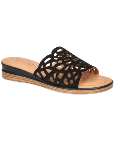 Bella Vita Cas-italy Womens Cushioned Footbed Leather Slide Sandals In Black Kidsuede Italian Leather