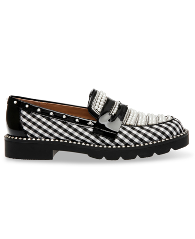 Shop Betsey Johnson Darian Imitation Pearl Embellishment Loafers In Black White Multi
