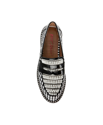 Shop Betsey Johnson Darian Imitation Pearl Embellishment Loafers In Black White Multi