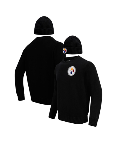 Shop Pro Standard Men's  Black Pittsburgh Steelers Crewneck Pullover Sweater And Cuffed Knit Hat Box Gift