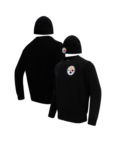Pro Standard Men's  Black Pittsburgh Steelers Crewneck Pullover Sweater And Cuffed Knit Hat Box Gift In Black