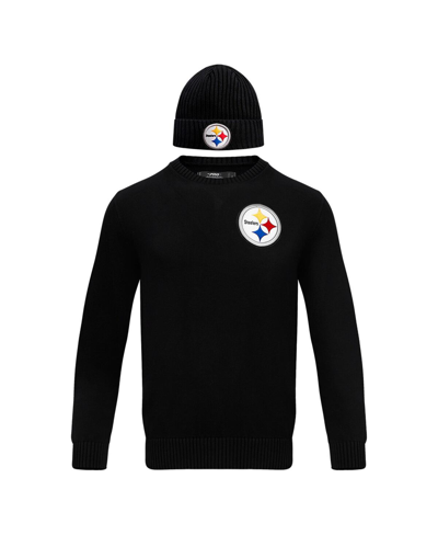 Pro Standard Men's  Black Pittsburgh Steelers Crewneck Pullover Sweater And Cuffed Knit Hat Box Gift In Black