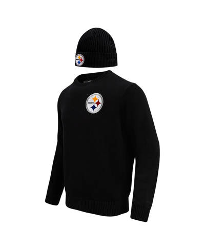Pro Standard Men's  Black Pittsburgh Steelers Crewneck Pullover Sweater And Cuffed Knit Hat Box Gift In Black