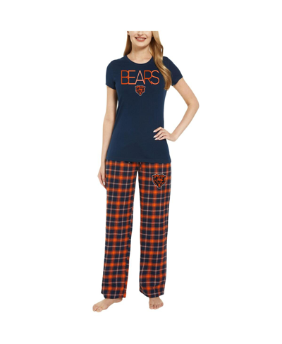 Shop Concepts Sport Women's  Navy, Orange Chicago Bears Arcticâ T-shirt And Flannel Pants Sleep Set In Navy,orange