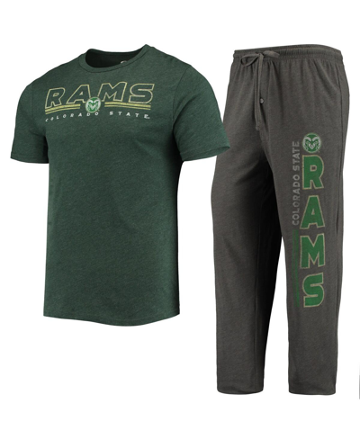 Shop Concepts Sport Men's  Heathered Charcoal, Green Distressed Colorado State Rams Meter T-shirt And Pant In Heather Charcoal,green