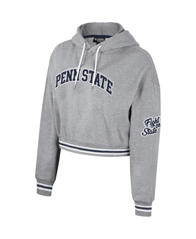 The Wild Collective Women's  Heather Gray Distressed Penn State Nittany Lions Cropped Shimmer Pullove In Heather Gray
