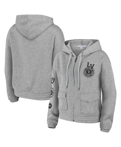 Wear By Erin Andrews Women's  Heather Gray Las Vegas Raiders Full-zip Hoodie In Heather Gray