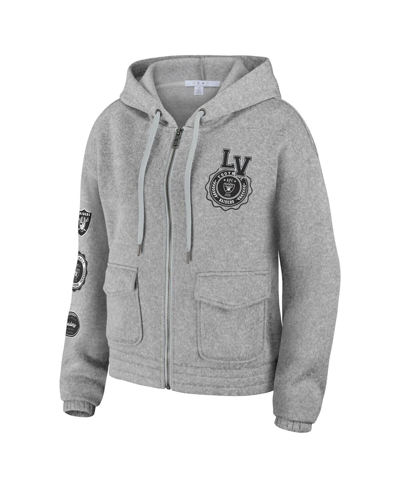 Wear By Erin Andrews Women's  Heather Gray Las Vegas Raiders Full-zip Hoodie In Heather Gray