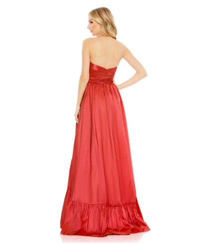 Shop Mac Duggal Women's Asymmetrical Strapless Ruffle Gown In Cherry