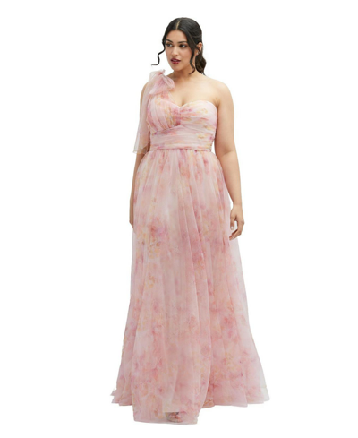Shop Dessy Collection Floral Scarf Tie One-shoulder Tulle Dress With Long Full Skirt In Rose Garden