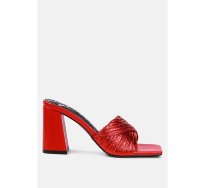 Shop London Rag Women's Salty You Crinkled Triangular Block Heel Sandals In Red