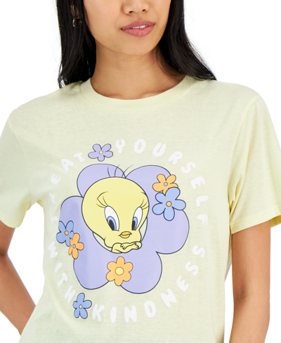 Shop Love Tribe Juniors' Tweety Bird Treat Yourself Graphic Print T-shirt In Anise Flower