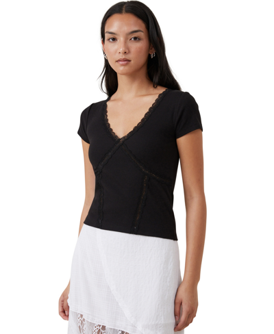 Shop Cotton On Women's Daisy Lace Trim T-shirt In Black