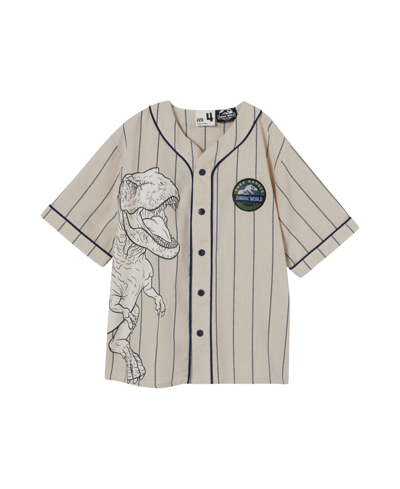 Shop Cotton On Toddler And Little Boy Character Baseball Short Sleeve Shirt In Rainy Day Stripe,jurassic Park