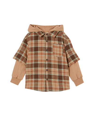Shop Cotton On Toddler And Little Boys Rugged Long Sleeve Layered Shirt In Hot Choccy,plaid