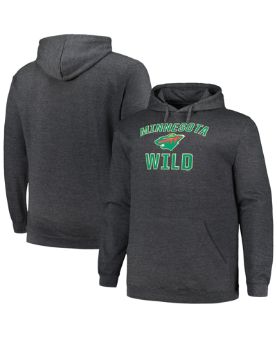 Shop Profile Men's  Heather Charcoal Minnesota Wild Big And Tall Arch Over Logo Pullover Hoodie