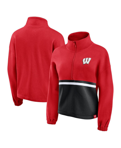 Shop Fanatics Women's  Red Wisconsin Badgers Fleece Half-zip Jacket