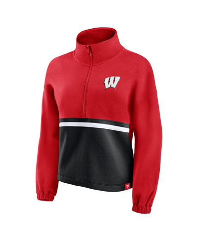 Shop Fanatics Women's  Red Wisconsin Badgers Fleece Half-zip Jacket