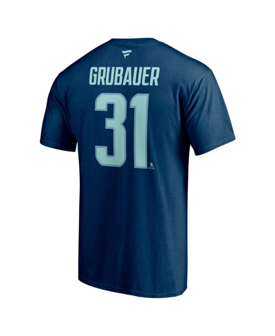 Fanatics Men's  Philipp Grubauer Deep Sea Blue Seattle Kraken Authentic Stack Name And Number T-shirt In Deep Sea Blue