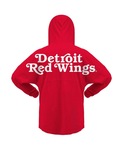 Shop Fanatics Women's  Red Detroit Red Wings Jersey Lace-up V-neck Long Sleeve Hoodie T-shirt