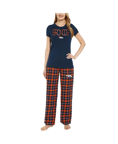 Shop Concepts Sport Women's  Navy, Orange Denver Broncos Arctic T-shirt And Flannel Pants Sleep Set In Navy,orange