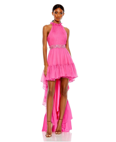 Shop Mac Duggal Women's Halter Neck High Low Flowy Gown In Hot Pink