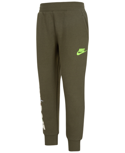 Shop Nike Little Boys Sportswear Snow Day Fleece Printed Pants In Medium Olive
