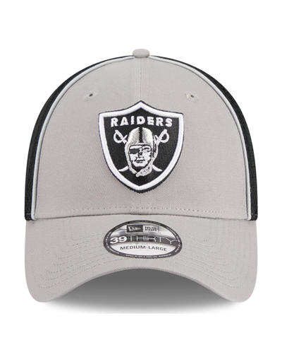 Shop New Era Men's  Gray Las Vegas Raiders Pipe 39thirty Flex Hat