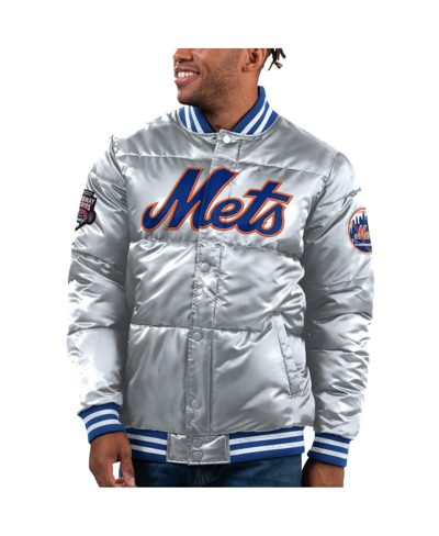 Starter Silver New York Mets Bronx Satin Full-snap Varsity Bomber Jacket In Silver