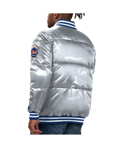 Starter Silver New York Mets Bronx Satin Full-snap Varsity Bomber Jacket In Silver