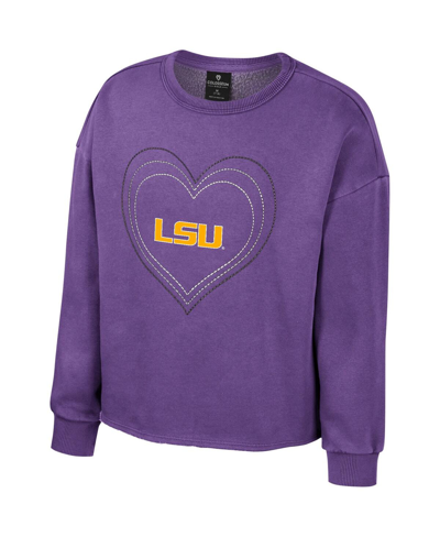 Shop Colosseum Big Girls  Purple Lsu Tigers Audrey Washed Fleece Pullover Crewneck Sweatshirt