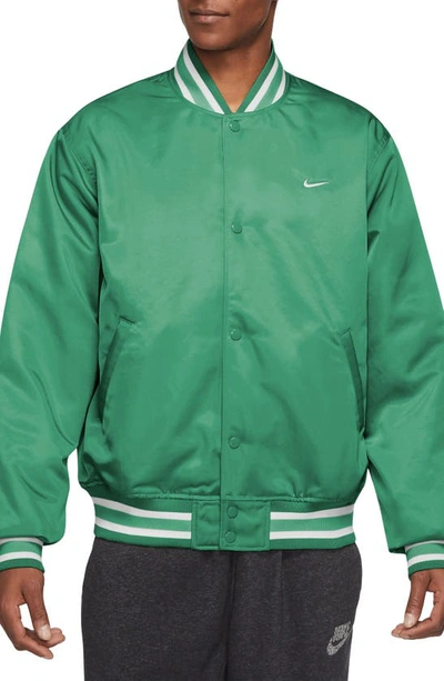 Shop Nike Dugout Satin Baseball Jacket In Malachite/ Malachite/ White