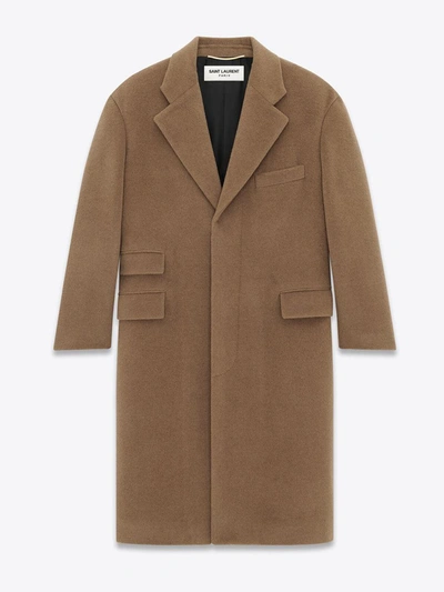 Shop Saint Laurent Wool Coat Clothing In Brown