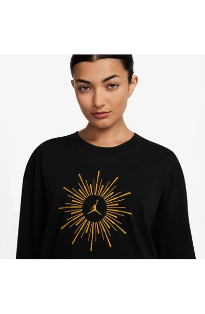 Shop Jordan Flight Heiress Of Optimism Long Sleeve Oversize Cotton T-shirt In Black/ Yellow Ochre