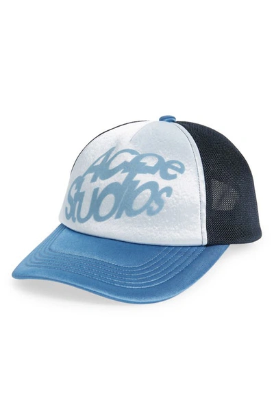 Shop Acne Studios Shadow Logo Satin Snapback Trucker Hat In Multi Blue