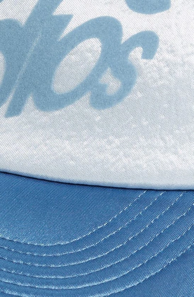 Shop Acne Studios Shadow Logo Satin Snapback Trucker Hat In Multi Blue