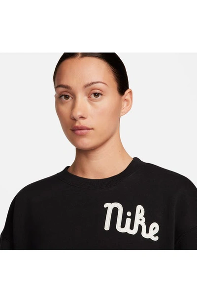 Shop Nike Phoenix Fleece Campus Oversize Crewneck Sweatshirt In Black