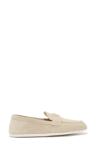 Shop Prada Logo Suede Loafer In Beige