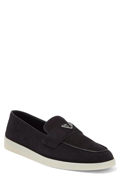 Shop Prada Moc Toe Loafer In Nero