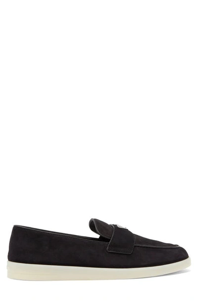 Shop Prada Moc Toe Loafer In Nero