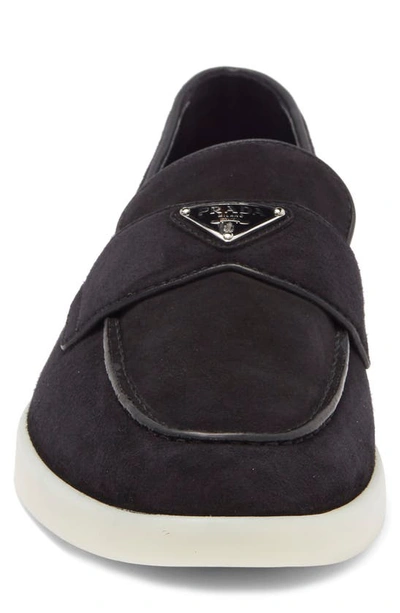 Shop Prada Moc Toe Loafer In Nero