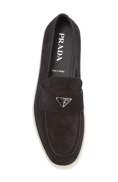 Shop Prada Moc Toe Loafer In Nero