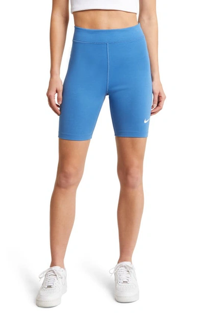 Shop Nike Sportswear Classics High Waist Bike Shorts In Star Blue/ Sail