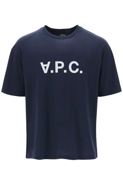 Shop Apc River T Shirt With Flocked Logo In Blue