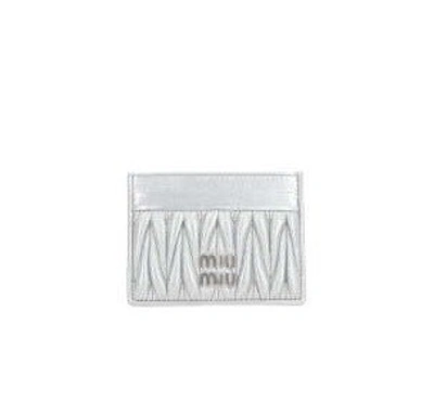 Shop Miu Miu Logo Lettering Card Holder In Silver