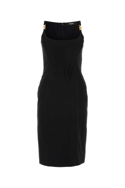 Shop Versace Sleeveless Stretched Dress In Black
