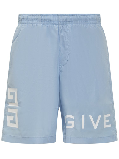 Shop Givenchy Logo Printed Swim Shorts In Blue