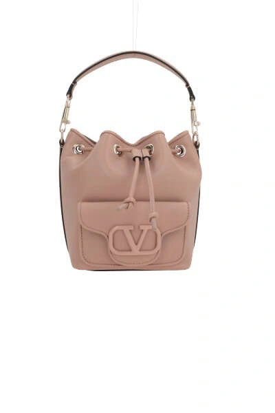 Shop Valentino Locò Drawstring Bucket Bag In Beige