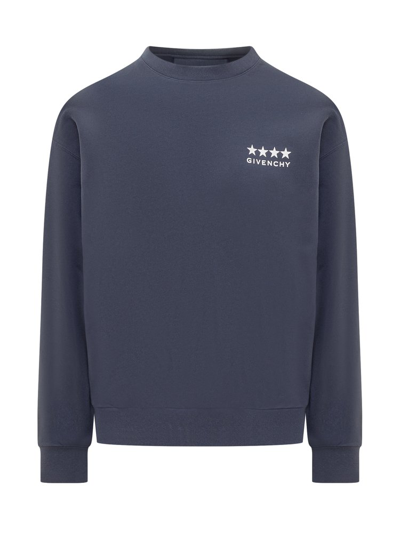 Shop Givenchy Logo Printed Crewneck Sweatshirt In Blue